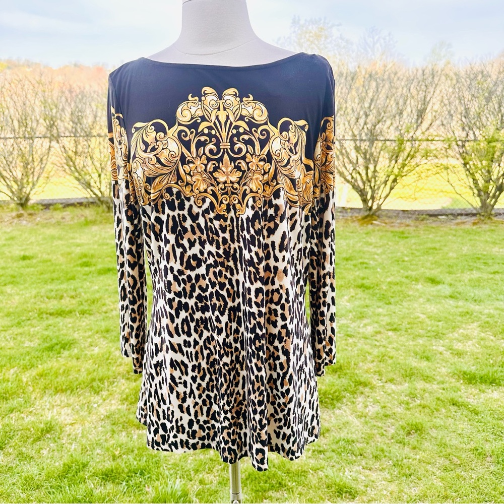 Boston Proper Cheetah Animal Print 3/4 Sleeve Top